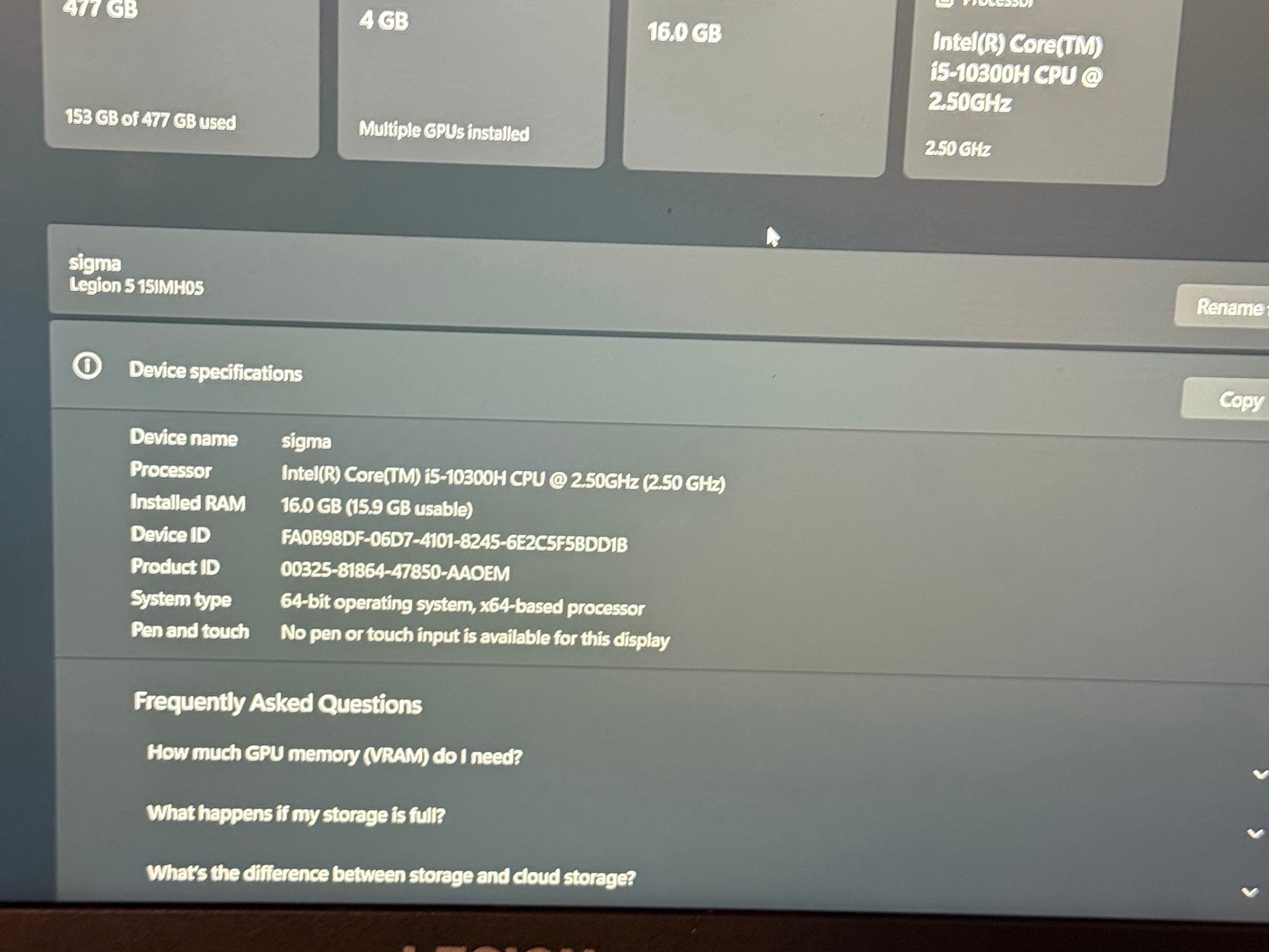 Lenovo Legion 5 15.6" Gaming Laptop | i5-10300H | GTX 1650 Ti | 16GB RAM | 500GB SSD