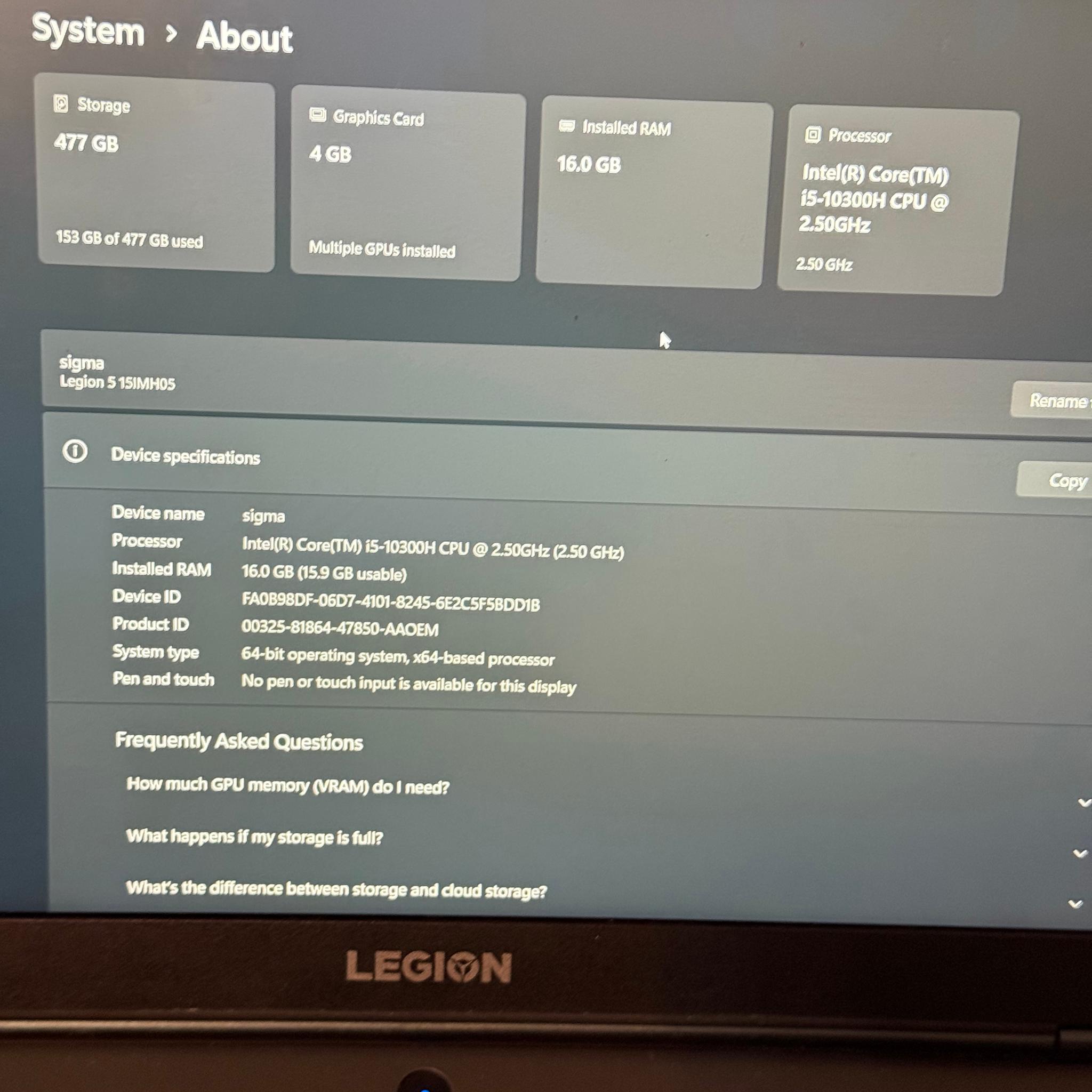 Lenovo Legion 5 15.6" Gaming Laptop | i5-10300H | GTX 1650 Ti | 16GB RAM | 500GB SSD