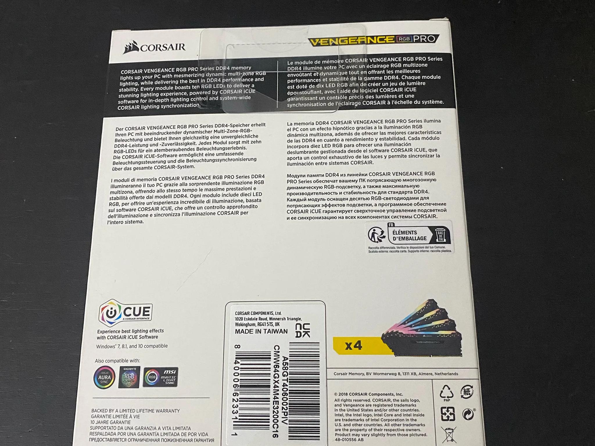 BNIB Corsair Vengeance RGB Pro 64GB (4x16) 3200Mhz