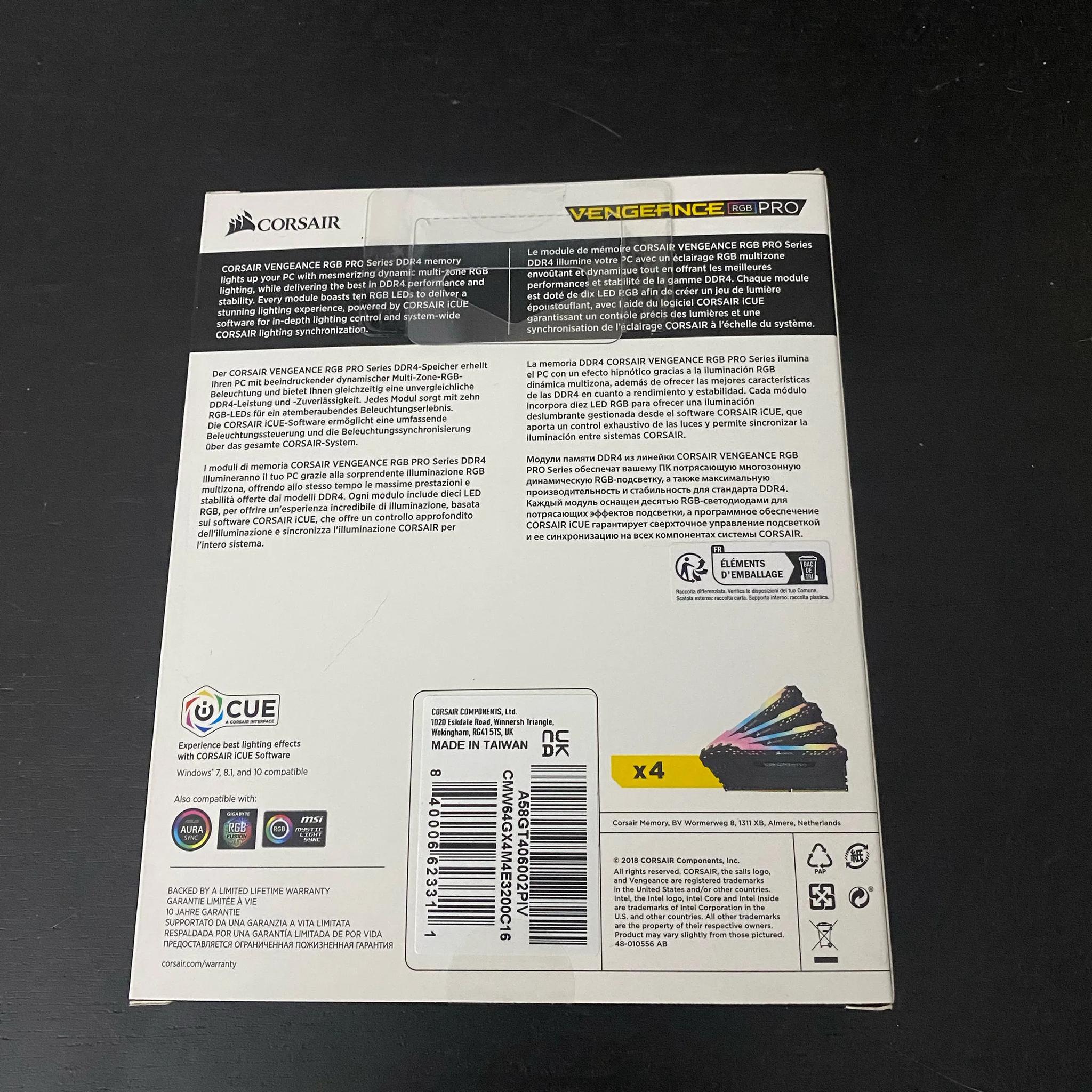 BNIB Corsair Vengeance RGB Pro 64GB (4x16) 3200Mhz