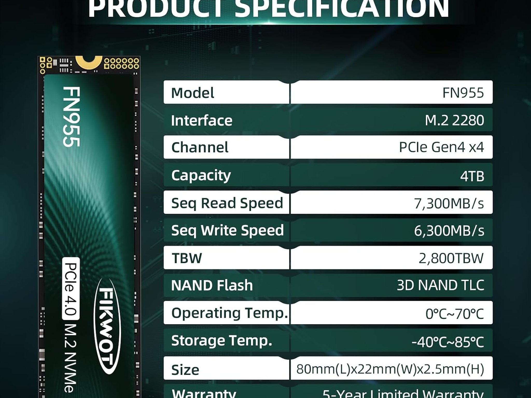 Fikwot FN955 4TB NVMe SSD M.2 2280 PCIe Gen4x4