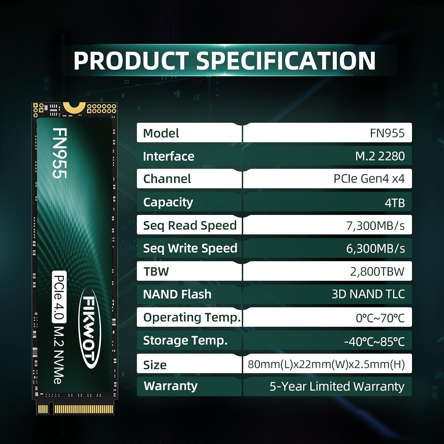 Fikwot FN955 4TB NVMe SSD M.2 2280 PCIe Gen4x4