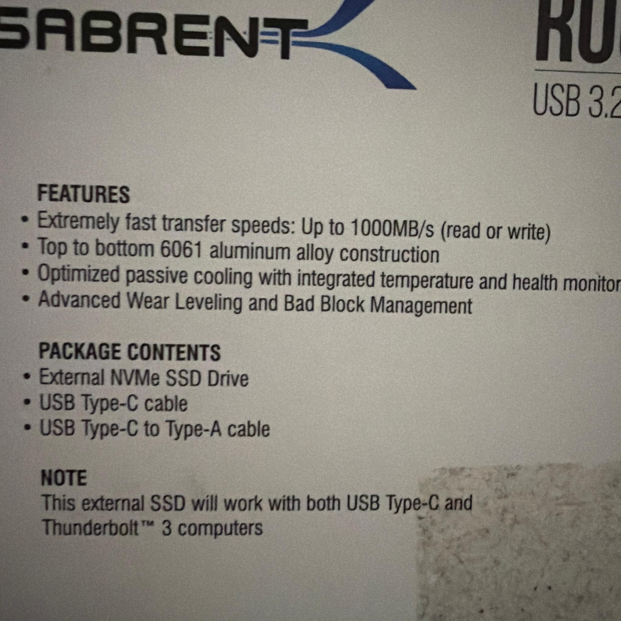 Sabrent 1TB Rocket Nano USB 3.2 External Aluminum SSD