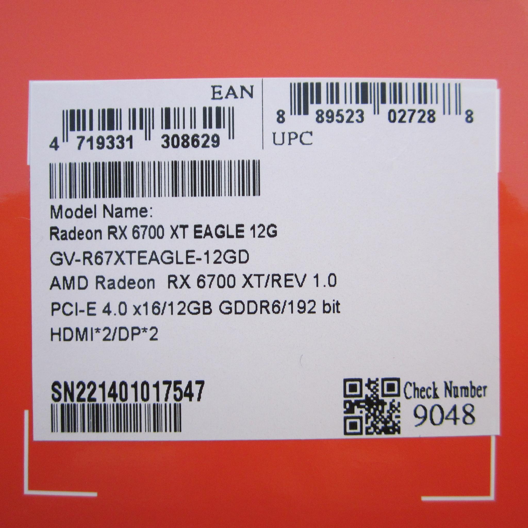 New! GIGABYTE Radeon RX 6700 XT EAGLE 12GB GDDR6 Graphics Card