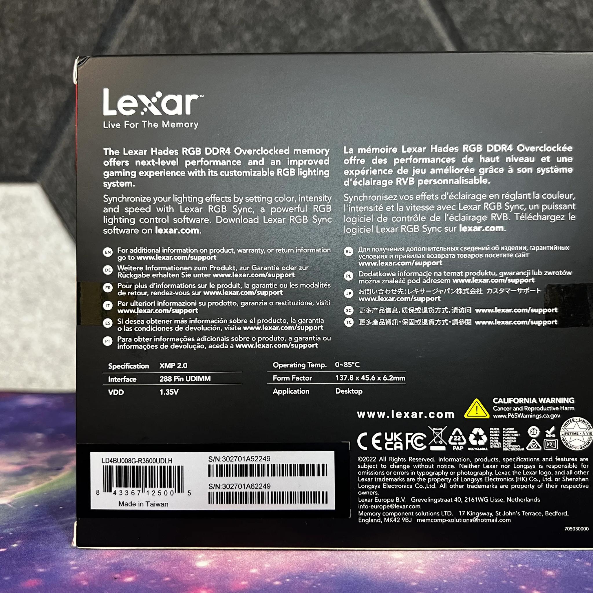 Lexar Hades 16GB (2 x 8GB) RGB DDR4 3600Mhz CL18 Memory Kit