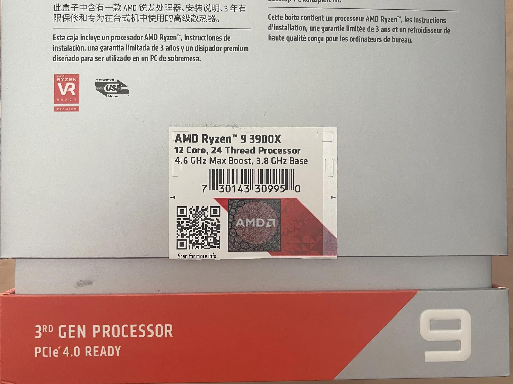AMD Ryzen 9 3900X 3.8 GHz 12-Core Processor, Used, Original Box