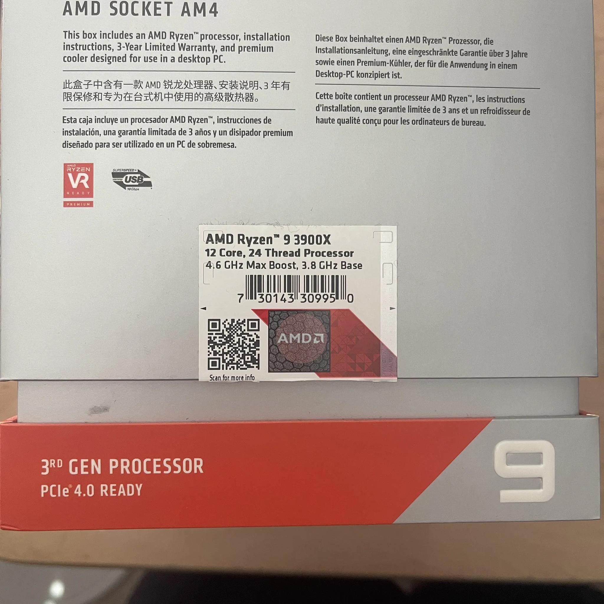 AMD Ryzen 9 3900X 3.8 GHz 12-Core Processor, Used, Original Box