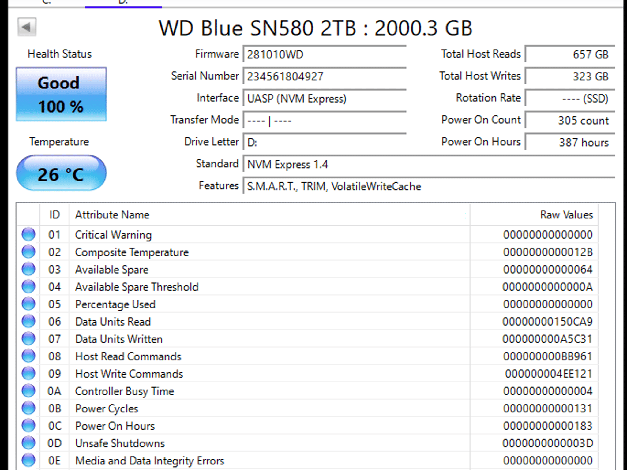 Western Digital Blue SN580 256GB