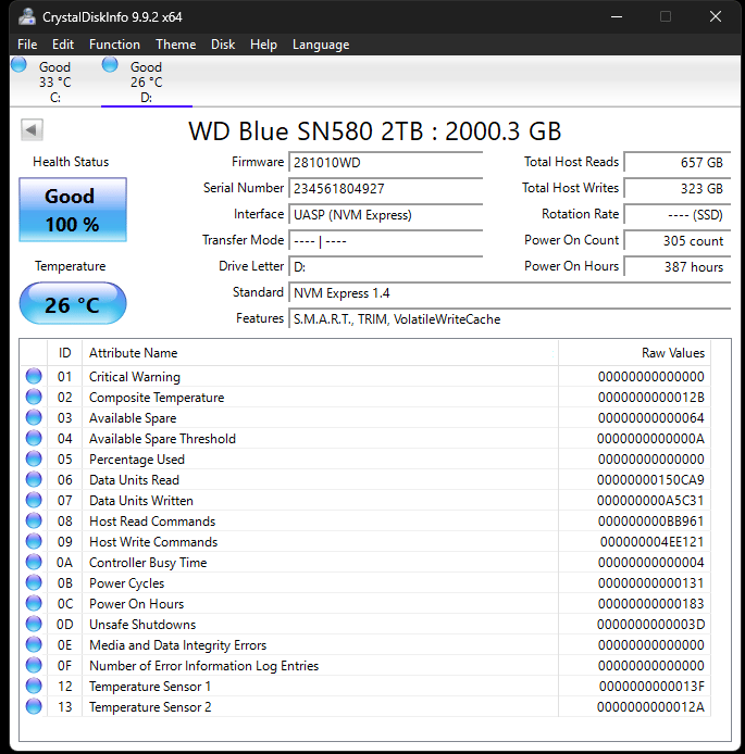 Western Digital Blue SN580 256GB
