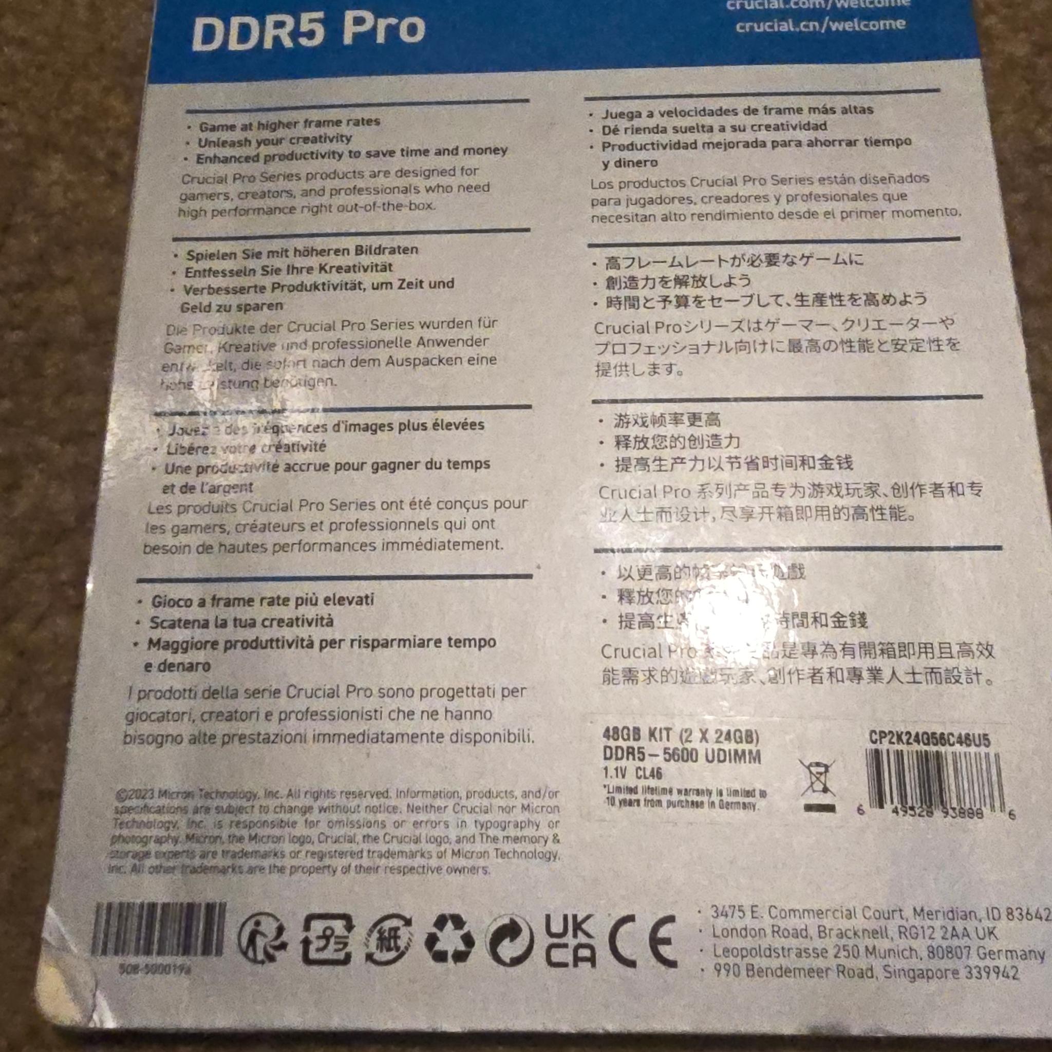 Crucial Pro Kit (2 x ) 48GB DDR5-5600 (2x24GB)