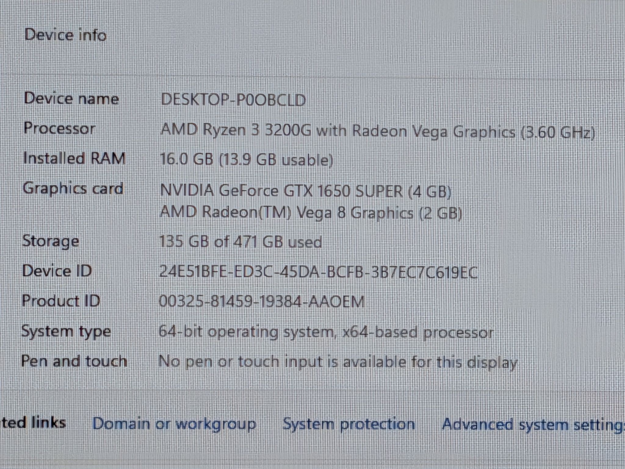 HP Gaming PC (Ryzen 3 3200g/GTX 1650 Super/16GB/256GB NVME + 250GB HDD)