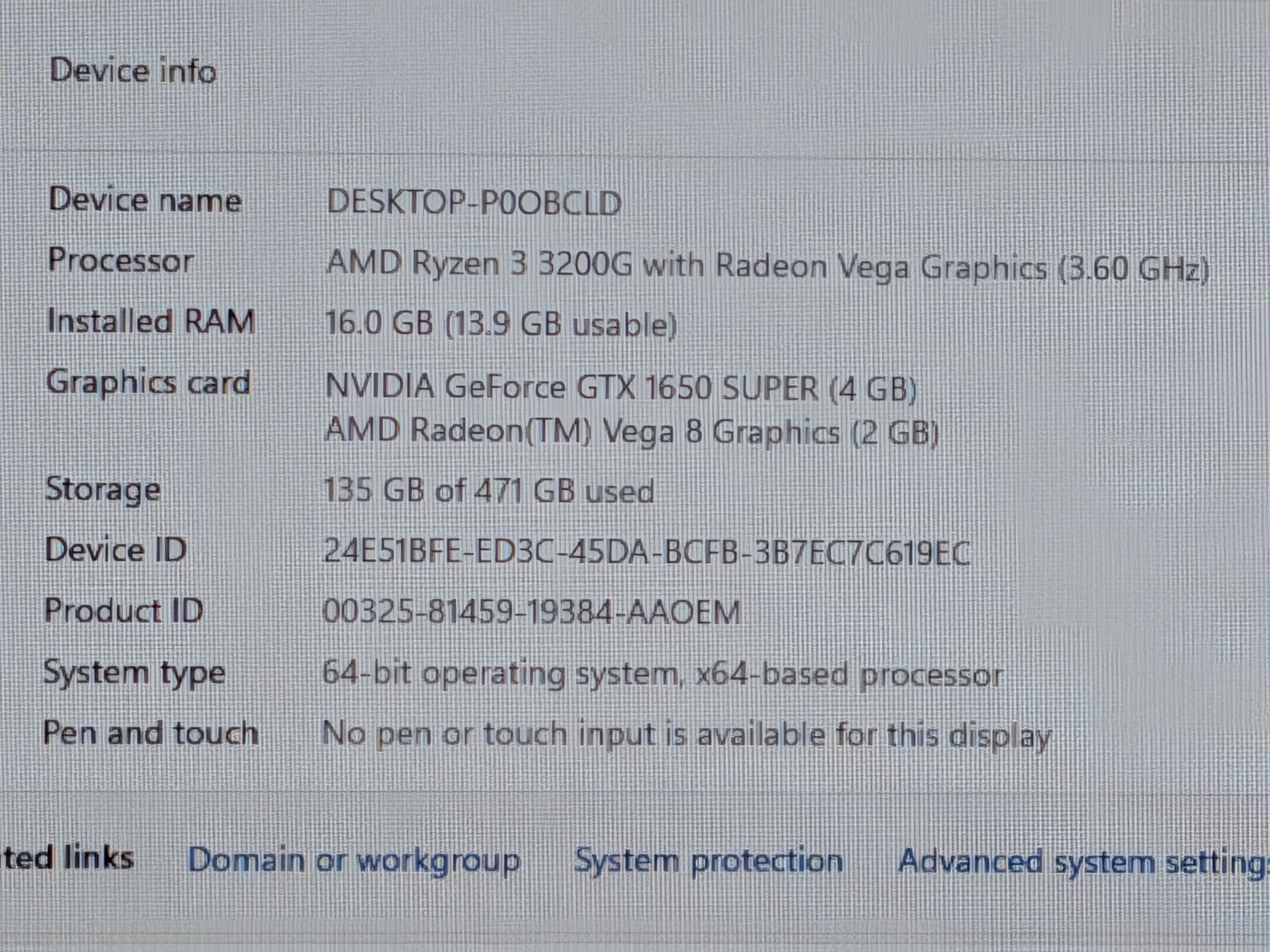 HP Gaming PC (Ryzen 3 3200g/GTX 1650 Super/16GB/256GB NVME + 250GB HDD)