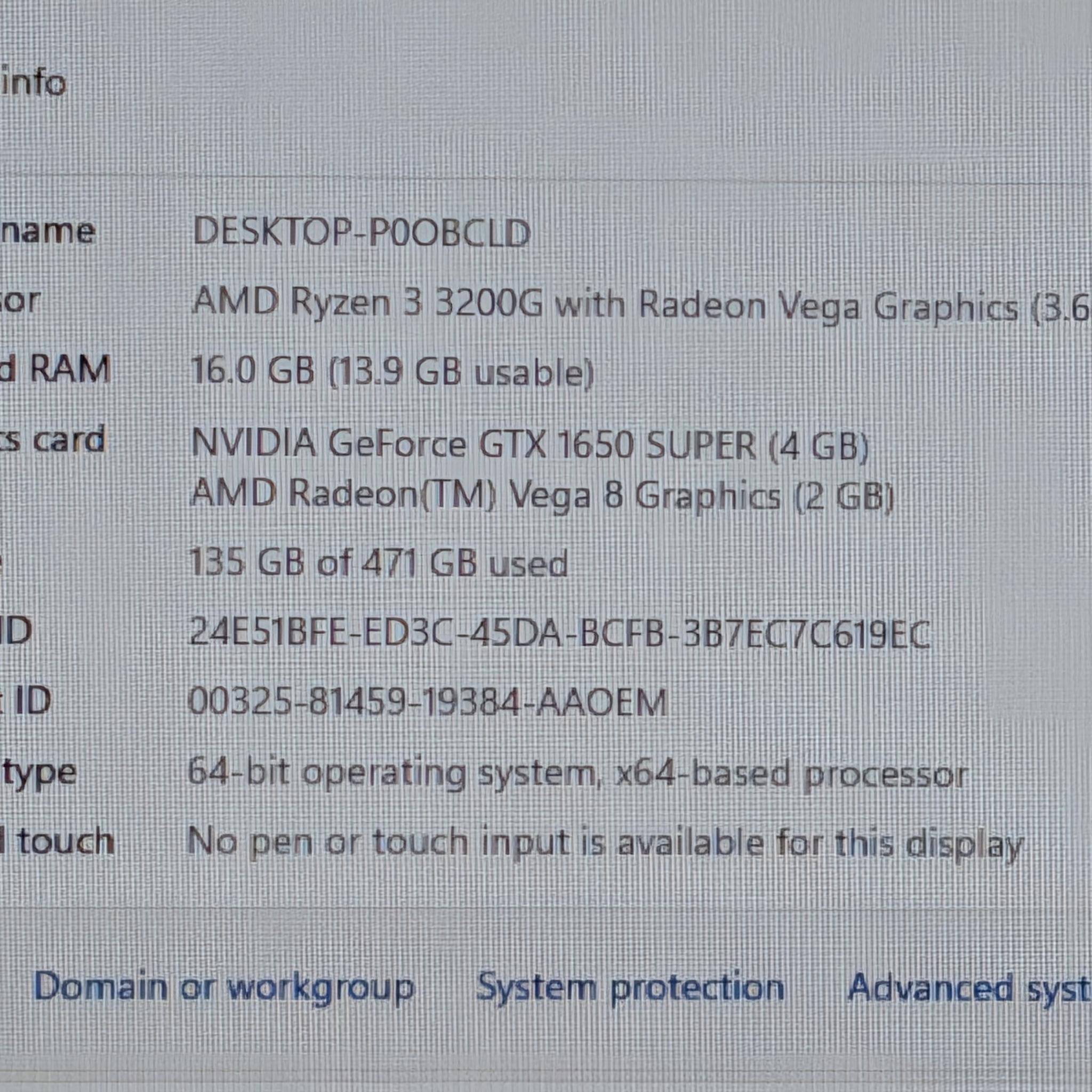 HP Gaming PC (Ryzen 3 3200g/GTX 1650 Super/16GB/256GB NVME + 250GB HDD)