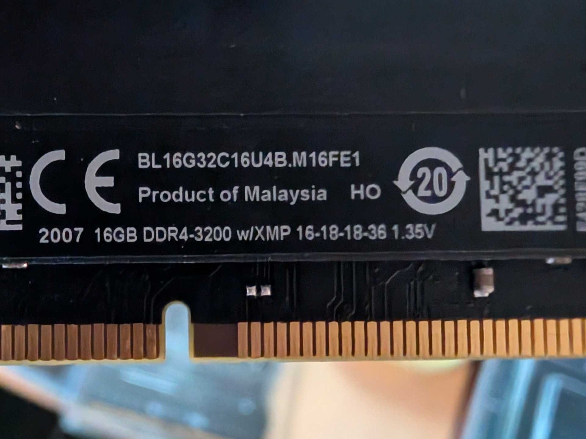 Crucial Ballistix 32GB 2x16GB (Two Sticks) DDR4-3200 Desktop RAM BL16G32C16U4B.M16FE 1.35V
