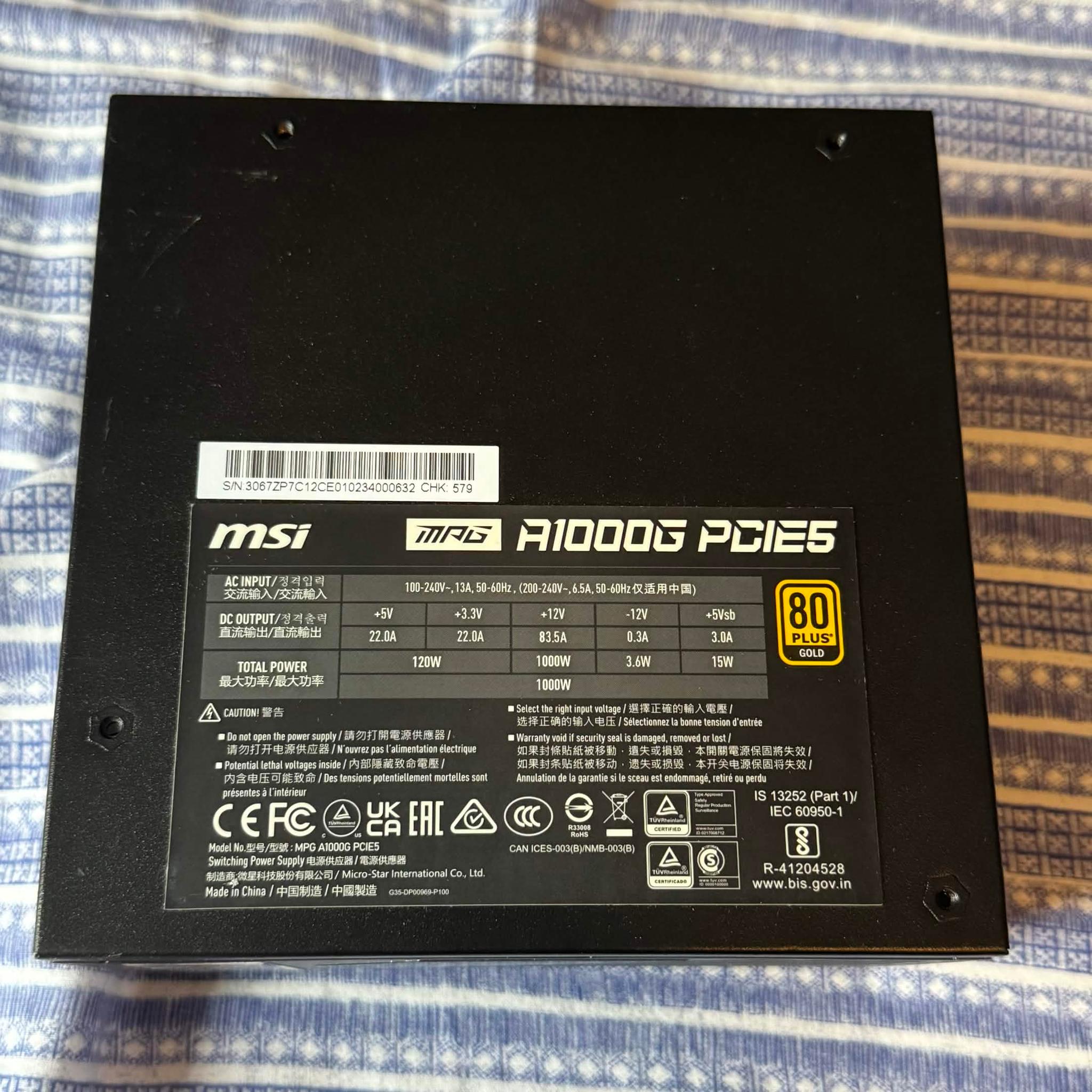 MSI MPG A1000G PCIE5 Power supply PSU