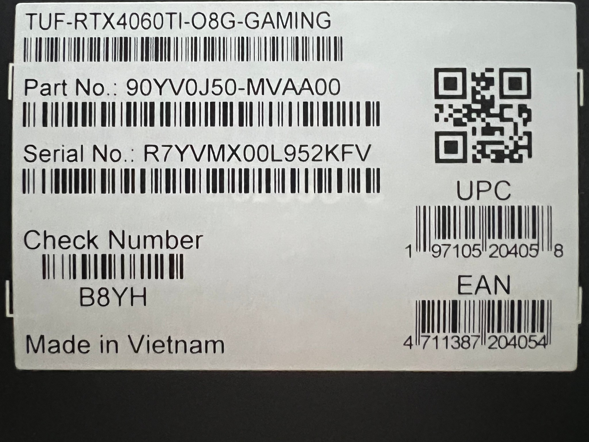 ASUS TUF Gaming GeForce RTX 4060 Ti OC 8GB RGB Ray Tracing GPU-Original Box inc.