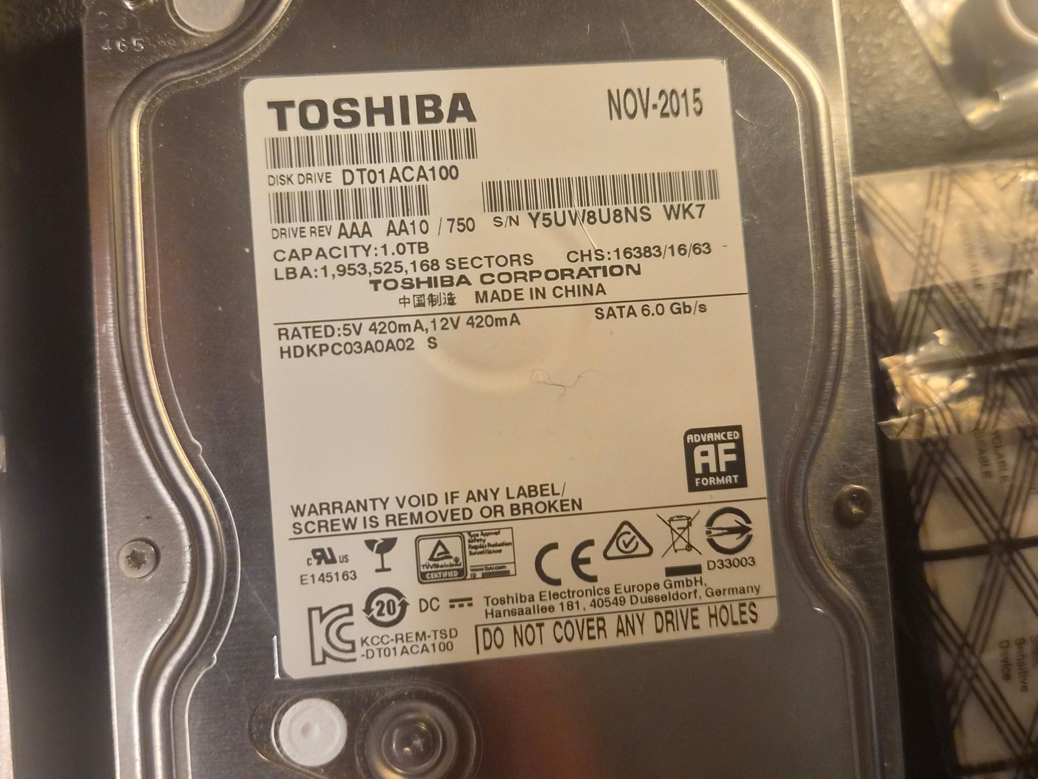 Toshiba 1TB SATA HDD
