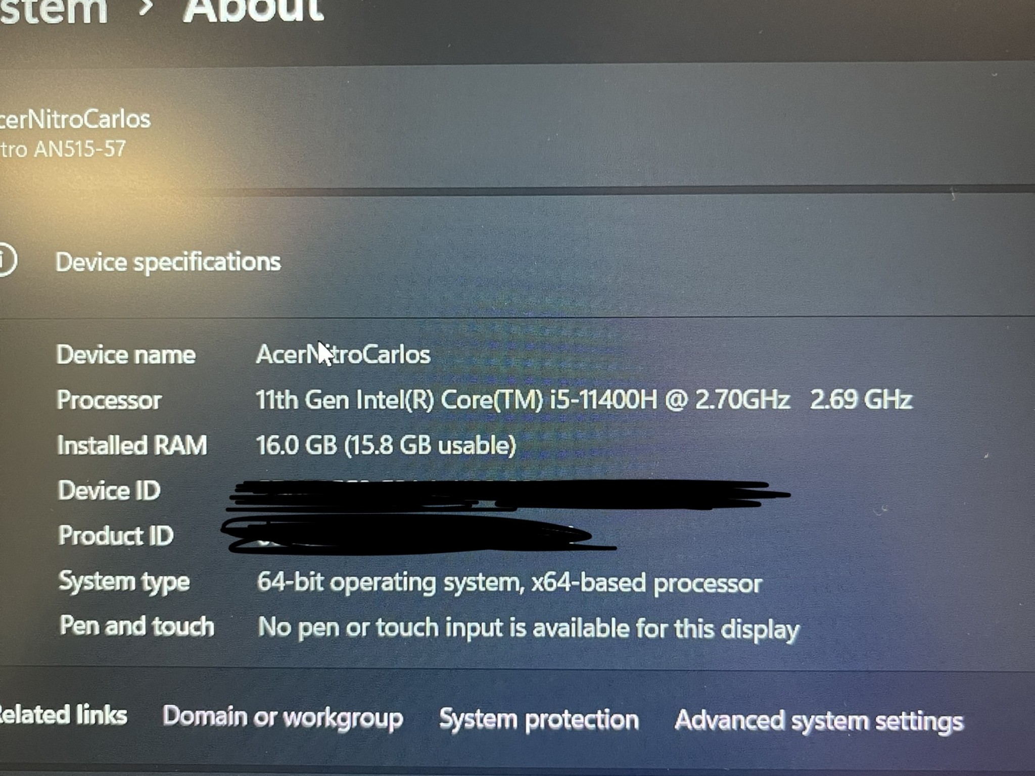 Acer Nitro 5 RTX 3060 i5-11400H @2.7GHZ 144hz Windows 11