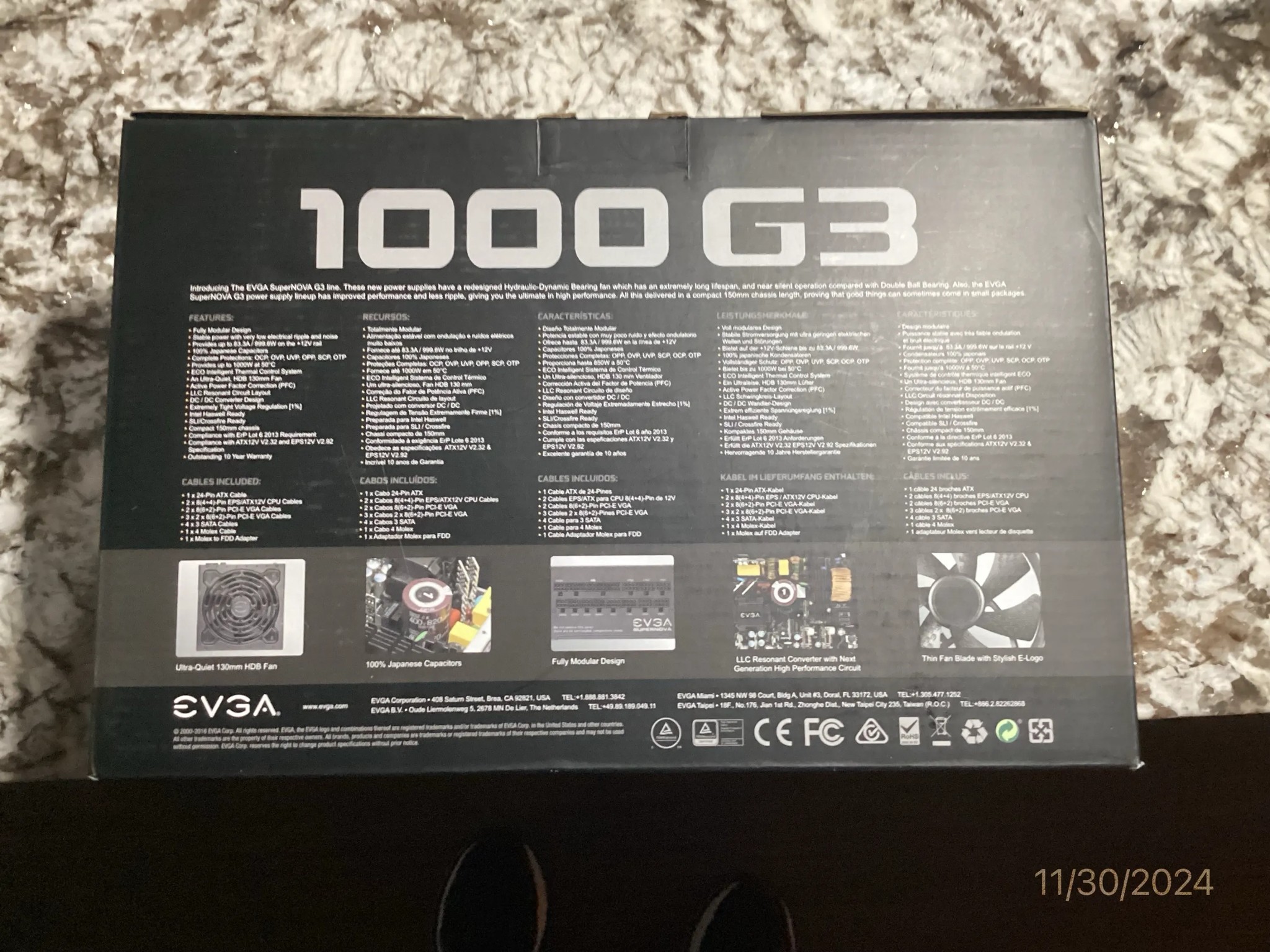++ NEW ++ EVGA SuperNOVA 1000 G3 80 Plus Gold 1000 watt Fully Modular Power Supply - Black