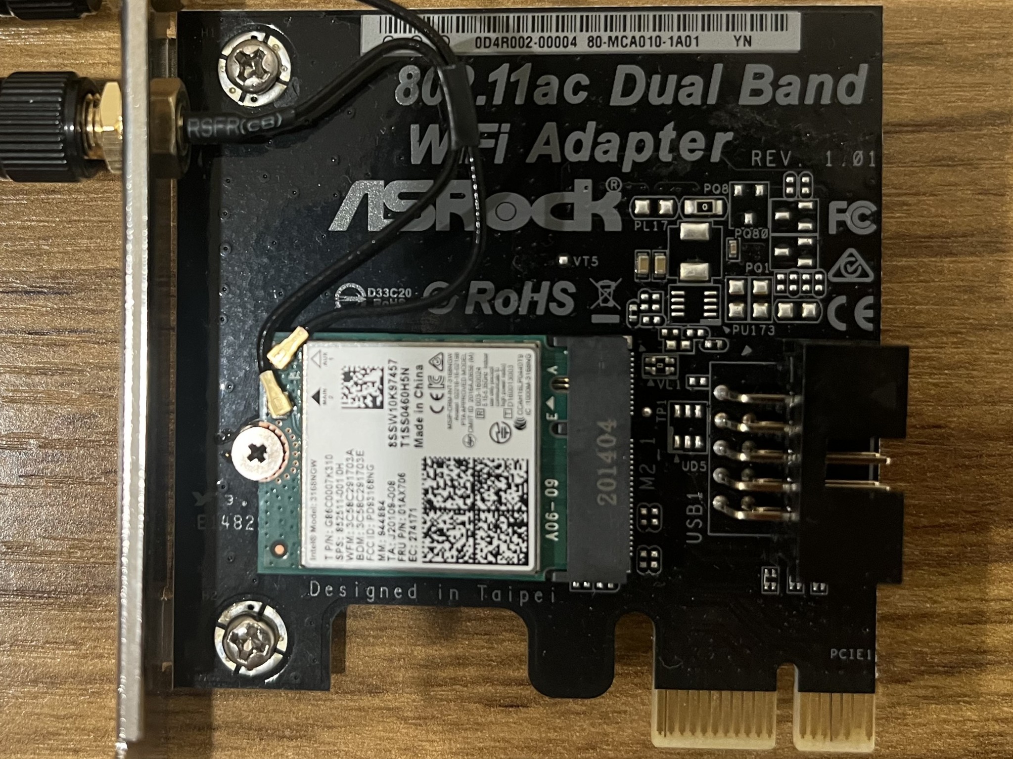 ASRock PCIe Wi-Fi 5 and Bluetooth 4.2 Expansion Card