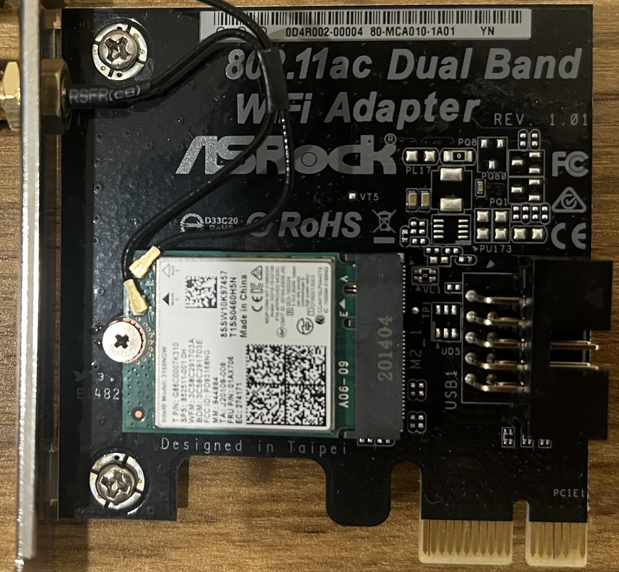 ASRock PCIe Wi-Fi 5 and Bluetooth 4.2 Expansion Card