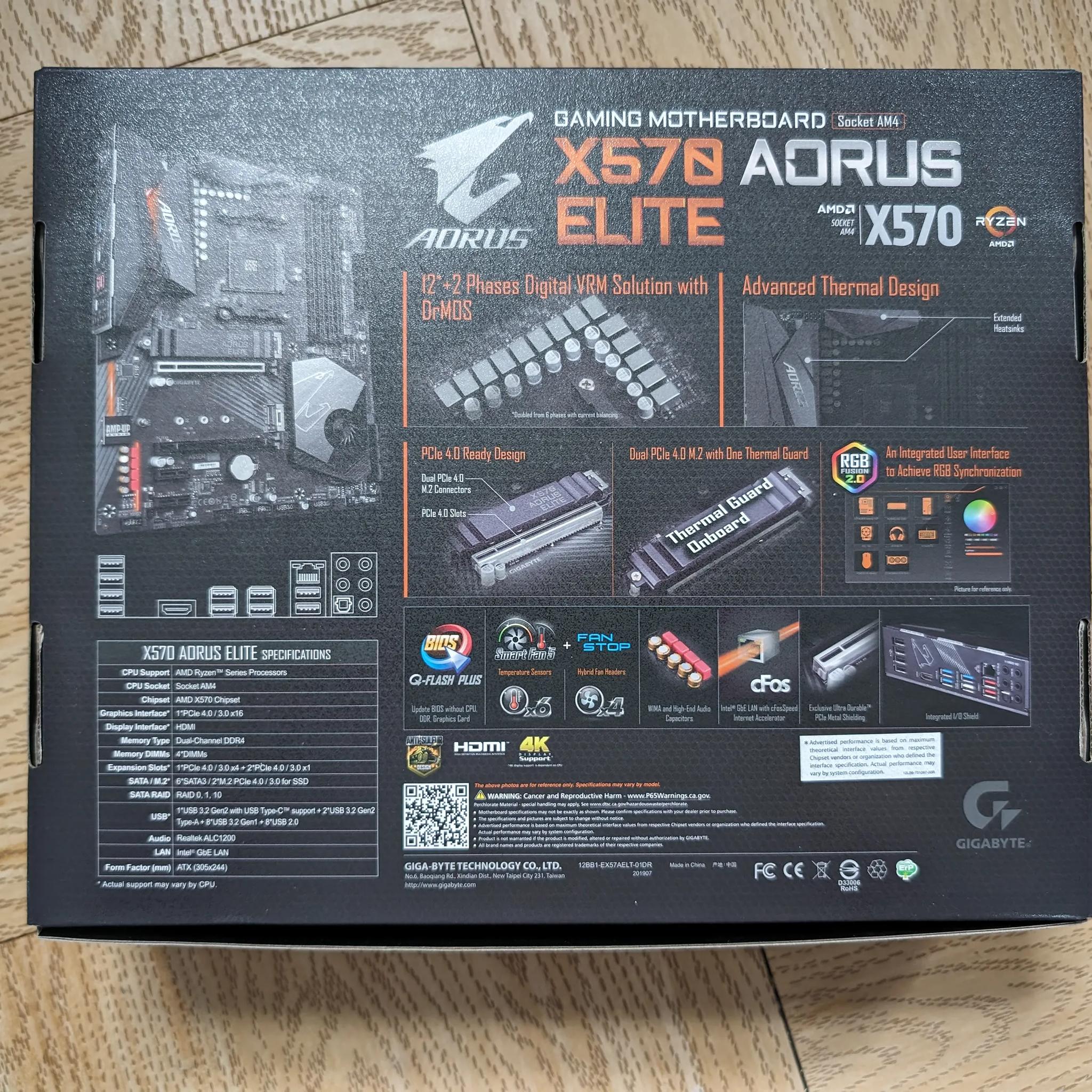 X570 Aorus Elite AMD Ryzen AM4 Gaming Motherboard
