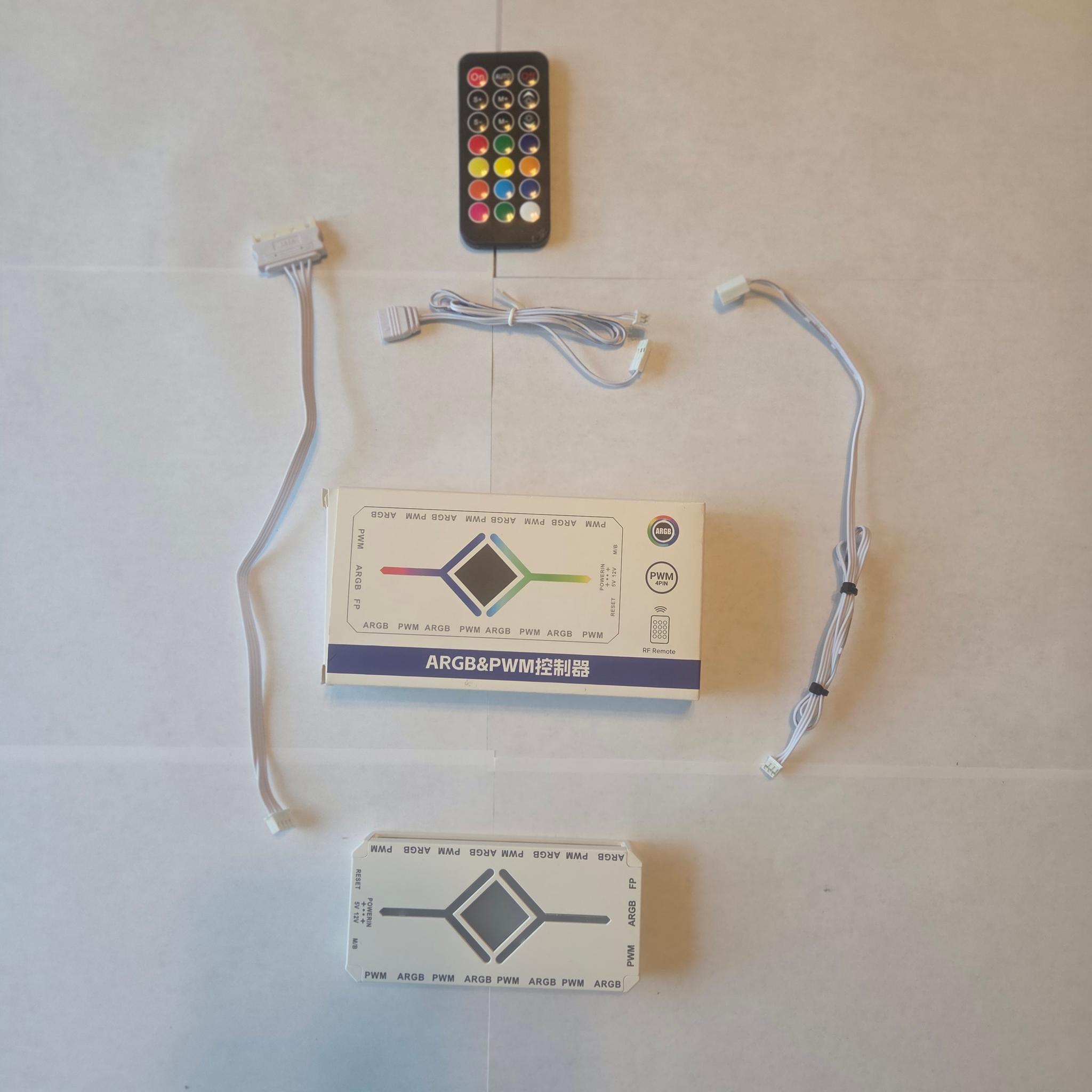 WHITE ARGB Fan PWM Controller Hub Splitter with Remote 4PIN 9 ports