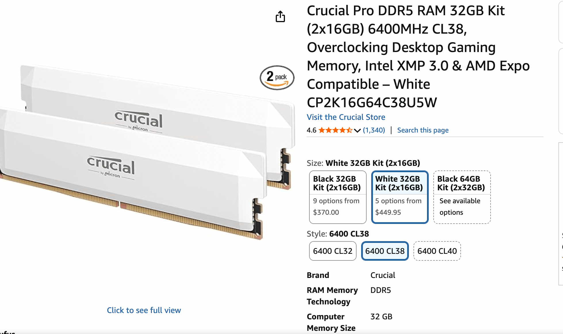 White 32 Gb 2 sticks