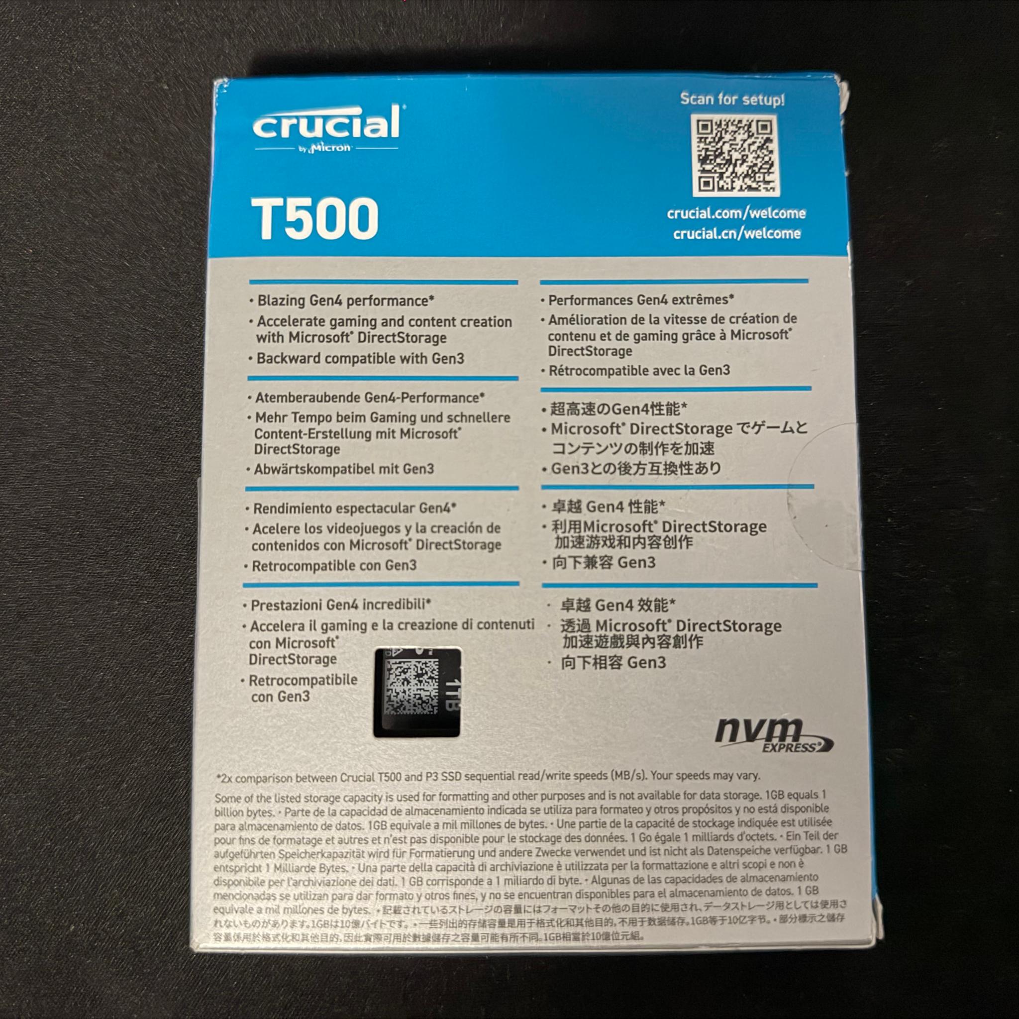 Crucial  T500 1TB PCIe Gen4 NVMe SSD
