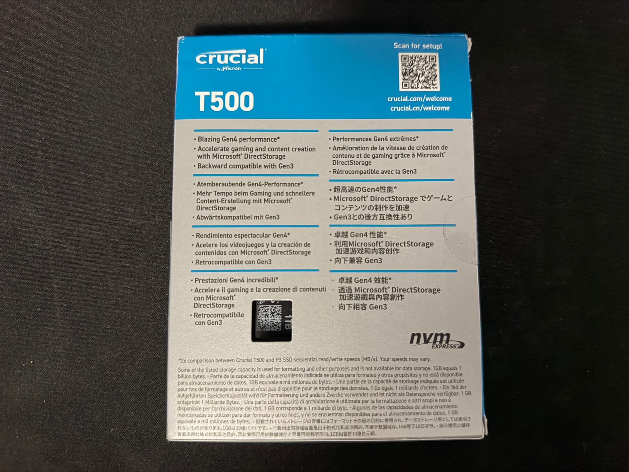 Crucial  T500 1TB PCIe Gen4 NVMe SSD
