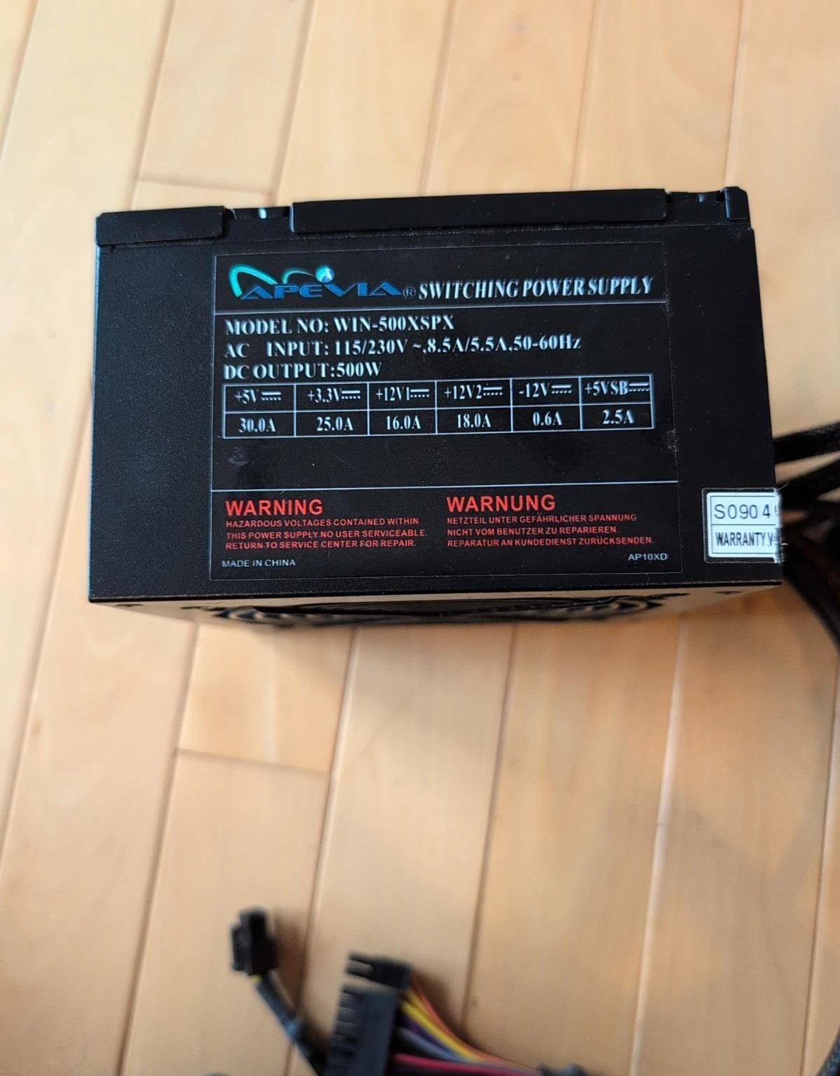 Apevia Desktop Computer 20+4 24 ATX 500 Watt PSU Power Supply