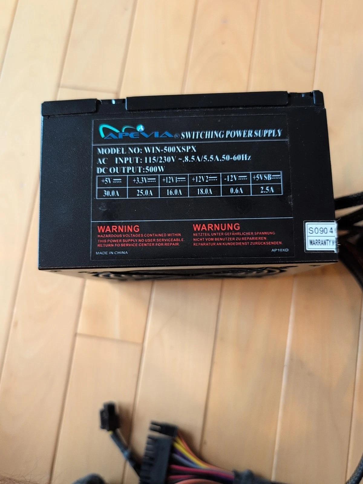 Apevia Desktop Computer 20+4 24 ATX 500 Watt PSU Power Supply