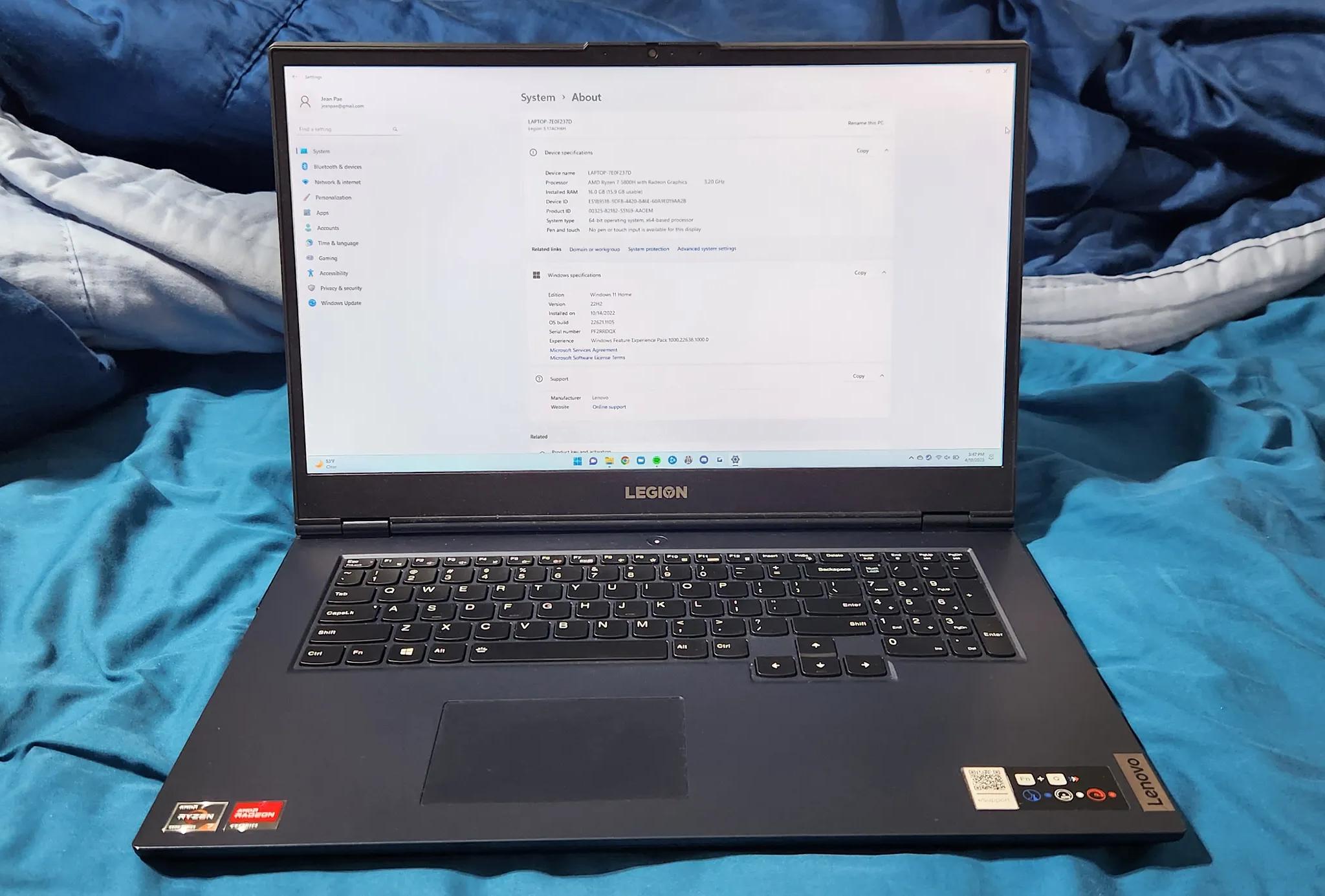 Lenovo Legion 5 Laptop; 17.3", 144Hz, AMD Ryzen 7 5800, GeForce RTX 3060, 16GB, 1TB SSD, Windows 11