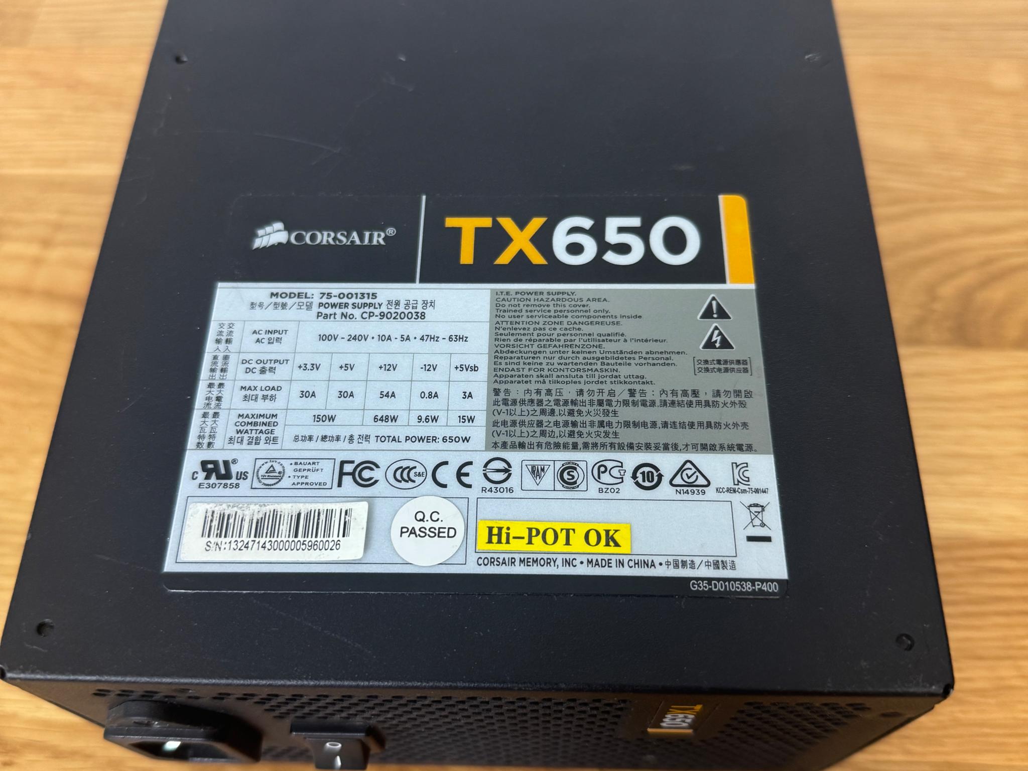 Corsair TX650 650w PSU Power Supply 80-Plus Bronze