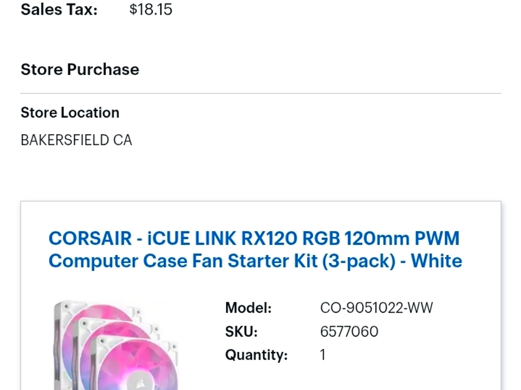 Corsair iCUE LINK RX120 RGB White 3-Pack Starter Kit W/ Hub Box Receipt