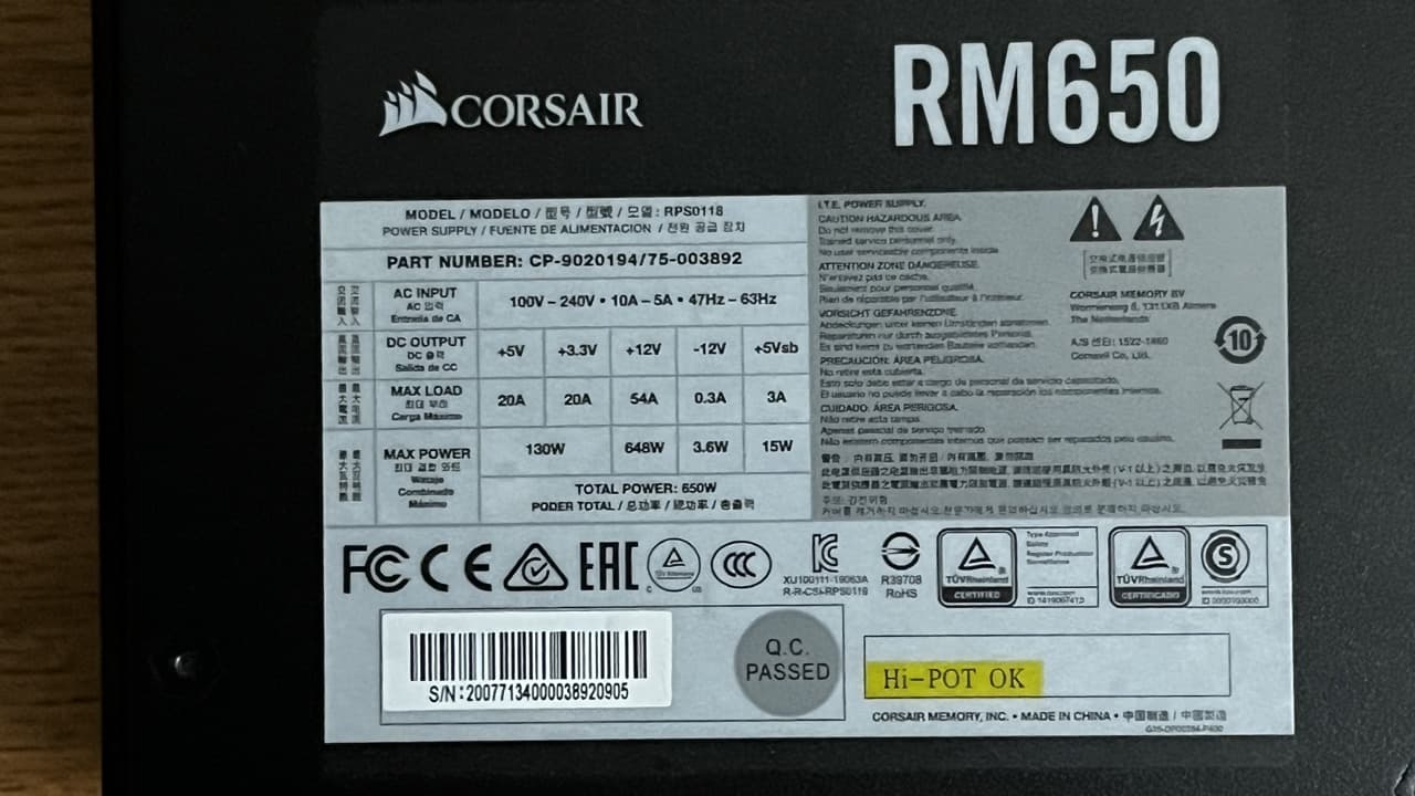 Corsair RM 650 W 80+ Gold Certified Fully Modular ATX Power Supply
