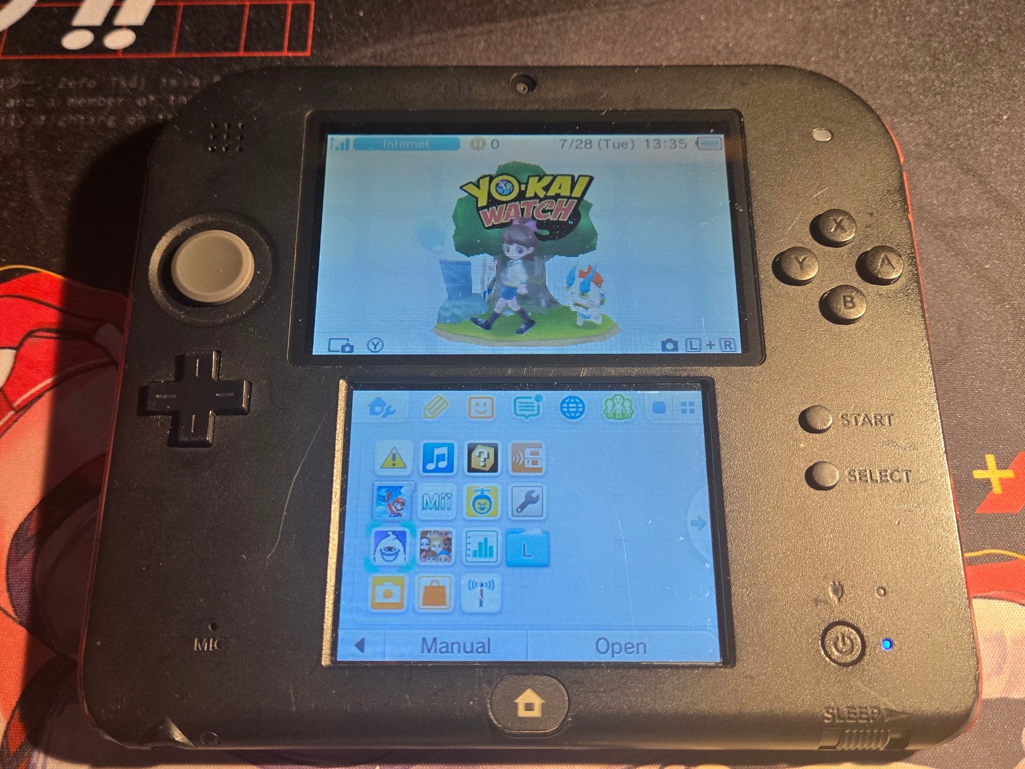 CUSTOM USED Nintendo 2DS Black/Red Handheld Console, Yo-Kai Watch Edition