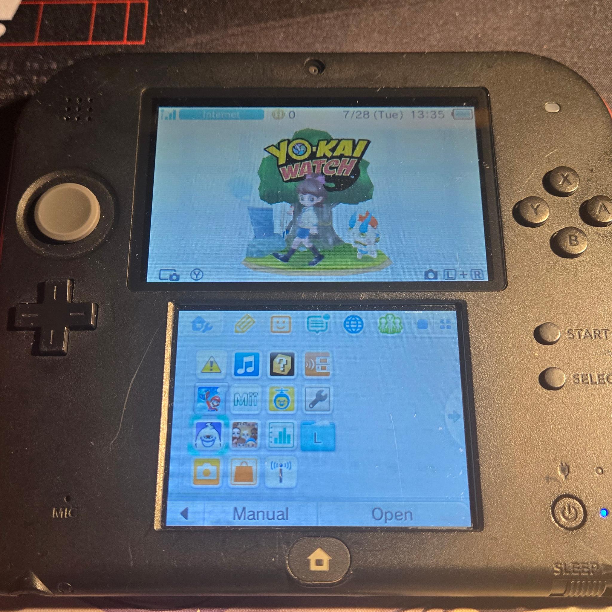 CUSTOM USED Nintendo 2DS Black/Red Handheld Console, Yo-Kai Watch Edition