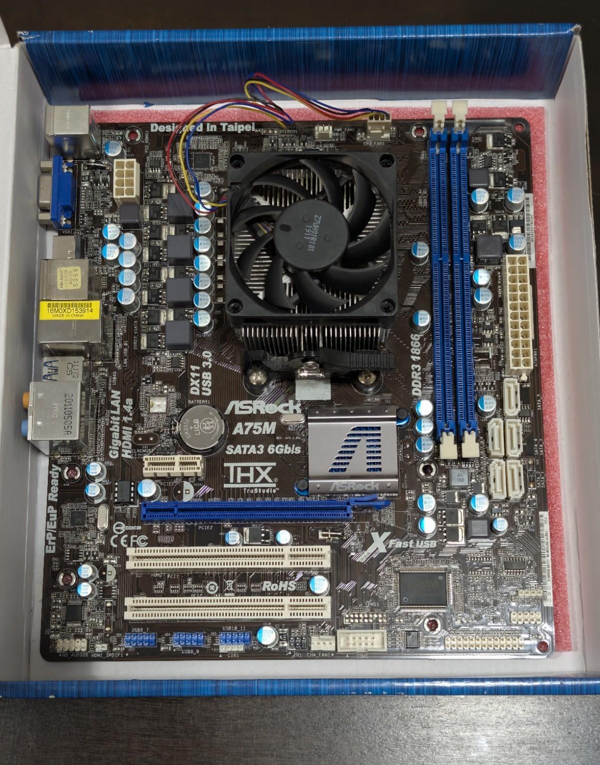 AsRock A75M MicroATX Motherboard with AMD A8-3800 CPU 4GB RAM IO Shield Cooler