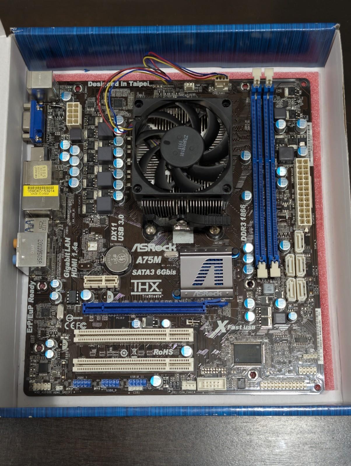 AsRock A75M MicroATX Motherboard with AMD A8-3800 CPU 4GB RAM IO Shield Cooler