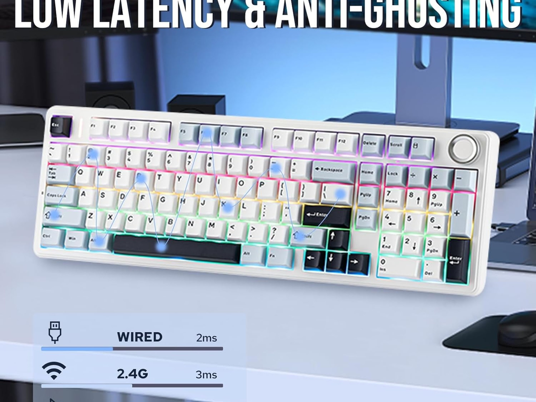 AULA F99 PRO (BRAND NEW) Blue White, Wireless Mechanical 95% LEOBOG Nimbus Switches w/ Knob