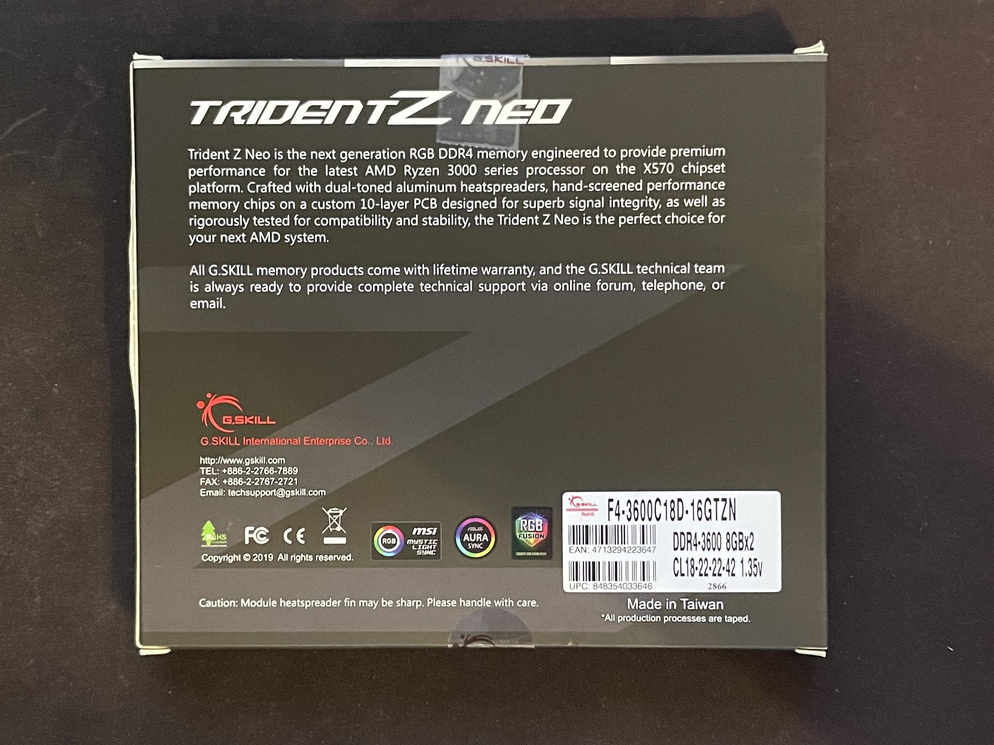 G.Skill TridentZ Neo DDR4 3600 16GB (2x8GB) RAM