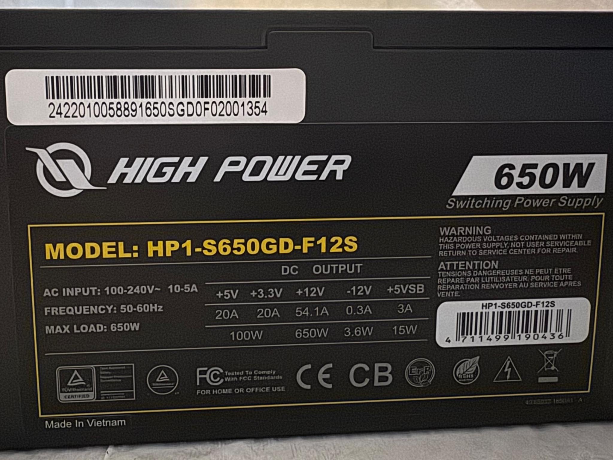 "High Power" brand 650W ATX power supply
