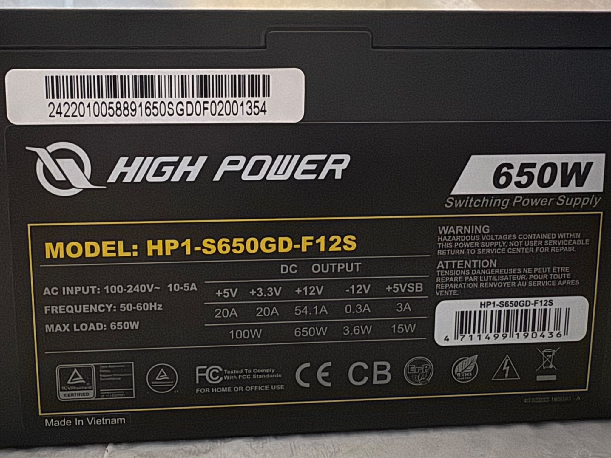 "High Power" brand 650W ATX power supply