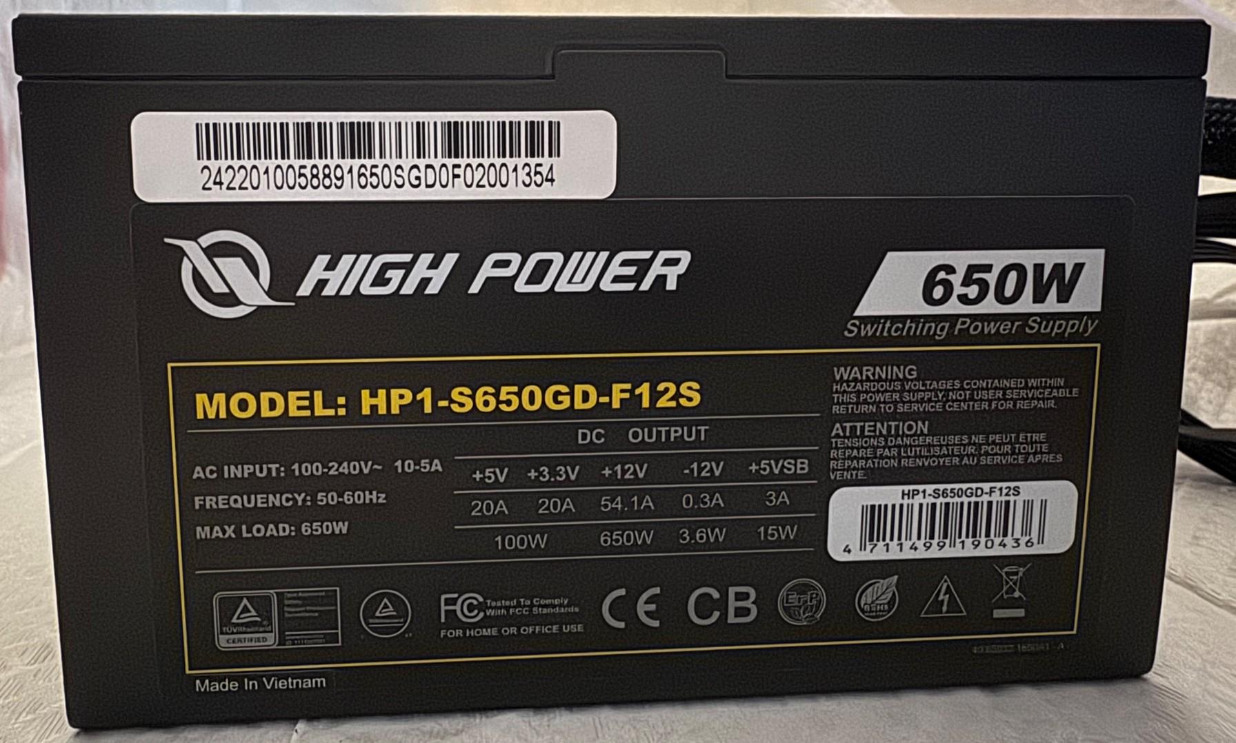"High Power" brand 650W ATX power supply