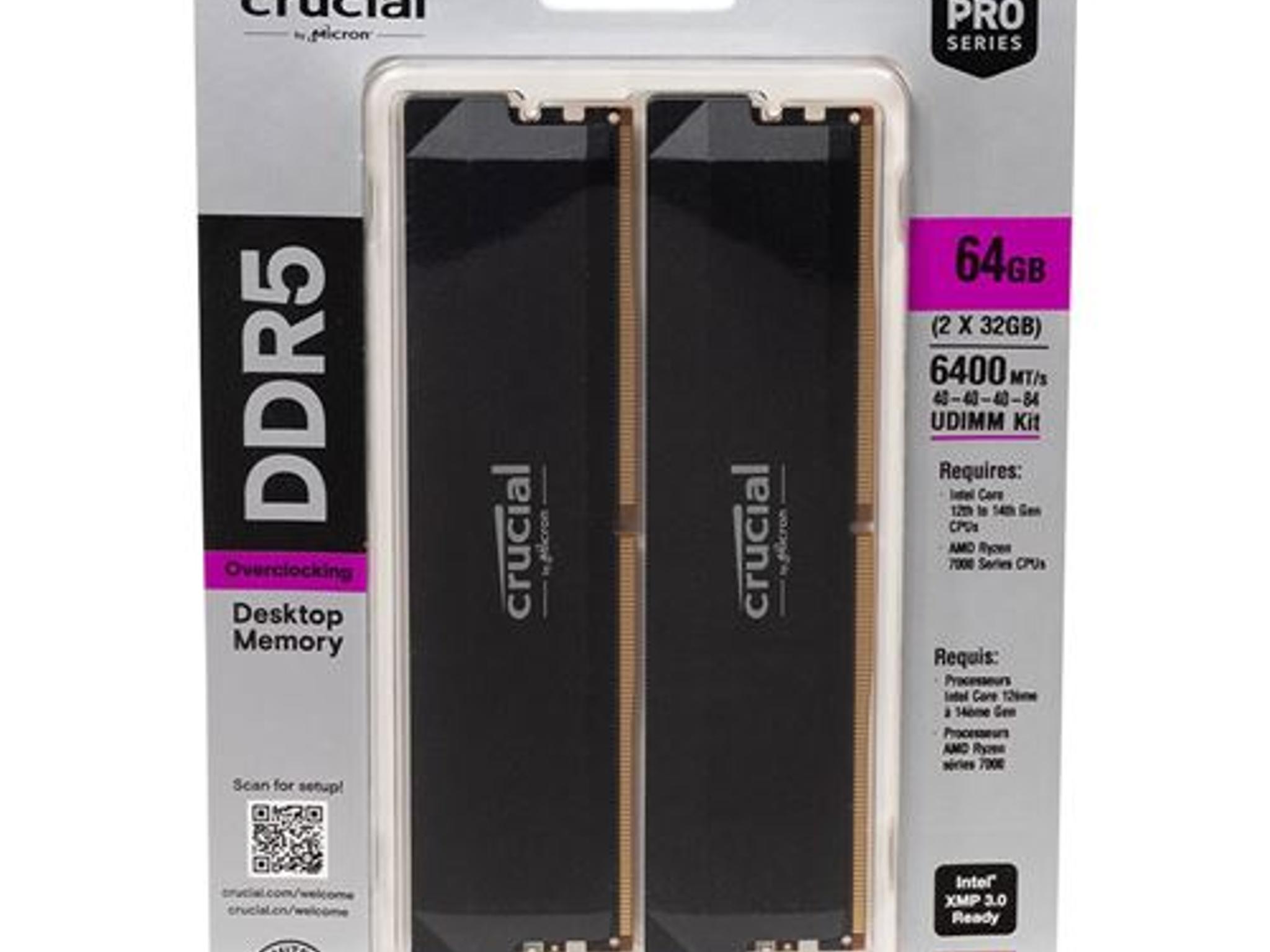 NEW! 64GB 2x32GB Crucial Pro DDR5-6400 CL40 Memory Kit Black