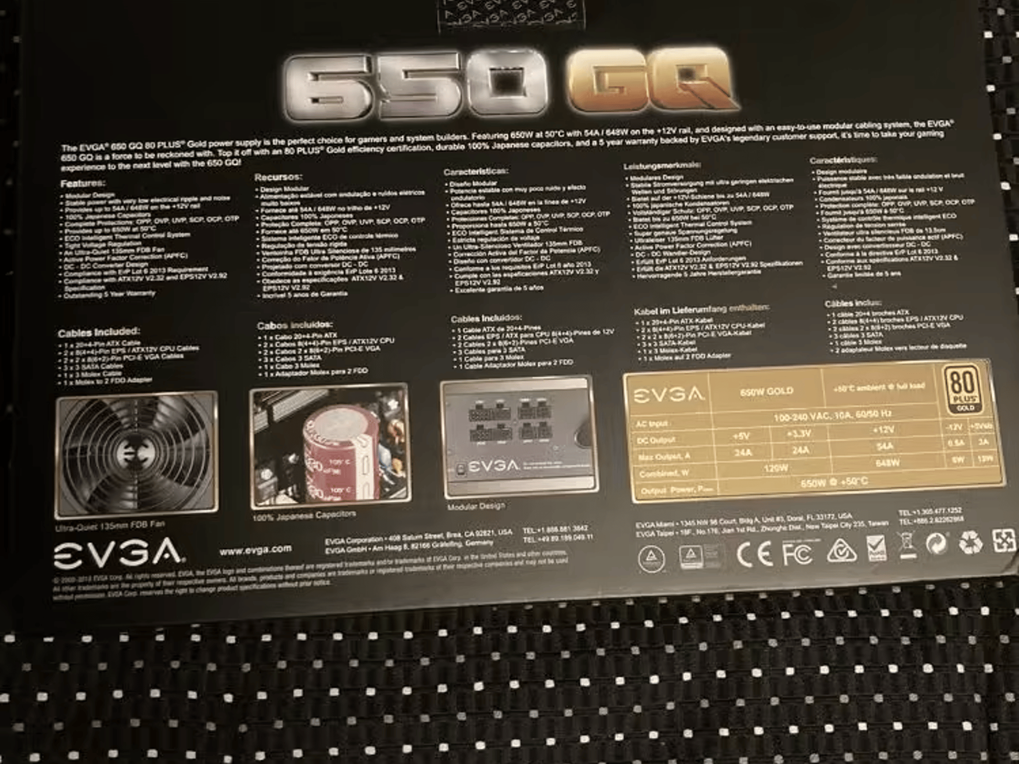 EVGA 650 GQ semi modular 80+ gold 650w power supply BNOB