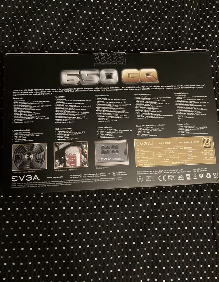 EVGA 650 GQ semi modular 80+ gold 650w power supply BNOB