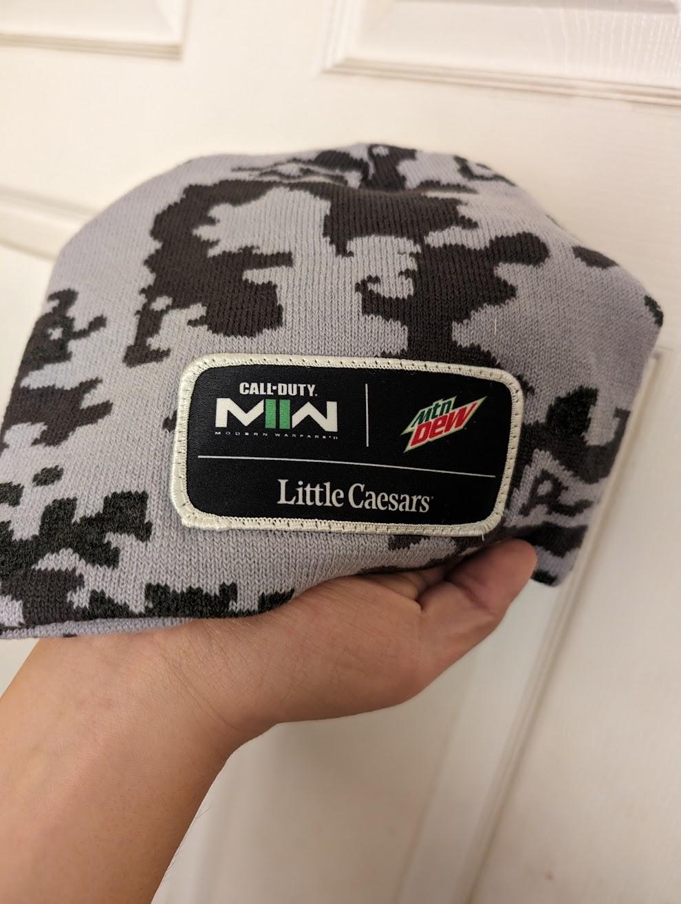 New Open Box Call of Duty Modern Warfare II / Mountain Dew / Little Caesars Beanie, Gray/Black Camo