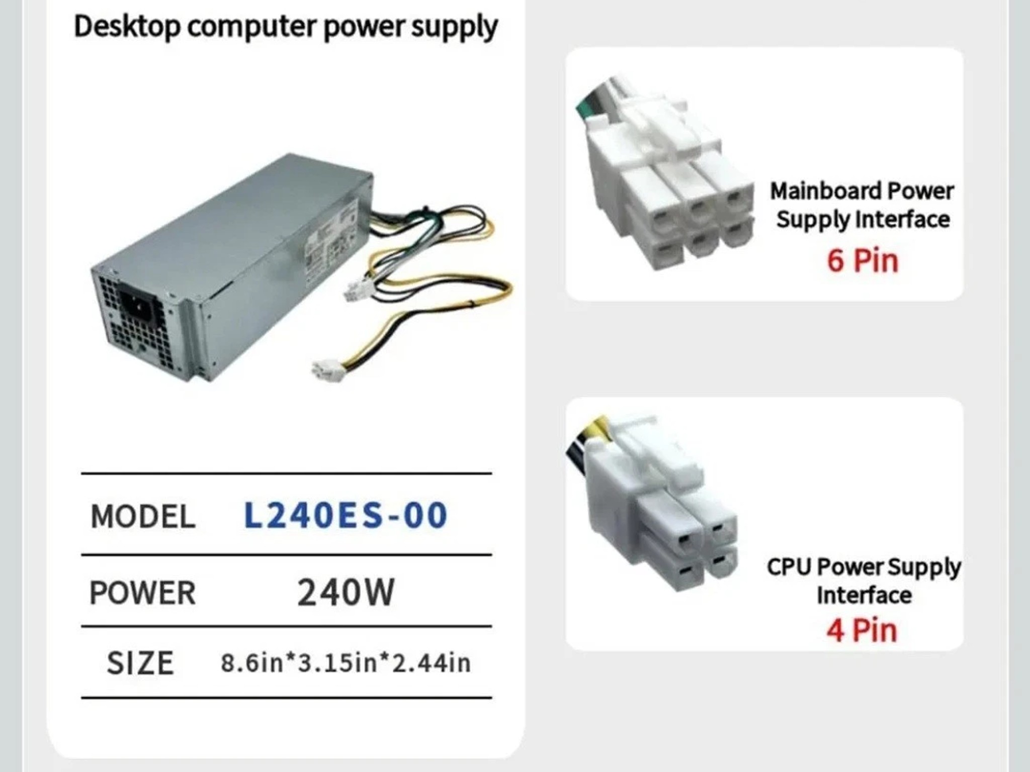 For Dell OptiPlex MT Mini Tower 3050 5050 7050 240W Power Supply H240ES-02 J61WF
